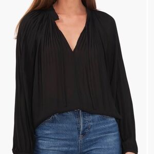 Vince Camuto Black Pleated Mandarin Collar Blouse